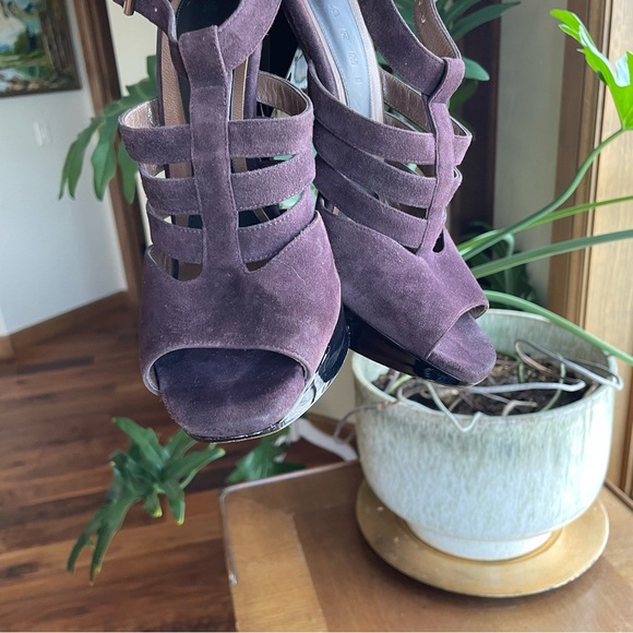 Marni Strappy Suede Purple Brown Platform Heels Peep Toe T-Strap size 40/US 10 - Picture 4 of 16